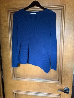 MICHAEL Michael Kors Royal Blue Ribbed Asymmetrical Peplum Sweater